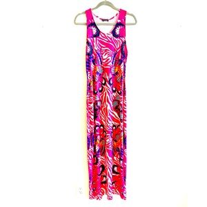Vibrant Pink Maxi Dress with Butterfly Print